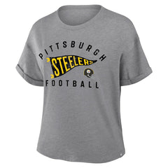 Pittsburgh Steelers Fanatics Women's Pennant Wave Tribute Tri-Blend Boxy T-Shirt