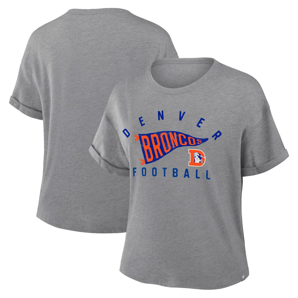 Denver Broncos Fanatics Women's Pennant Wave Tribute Tri-Blend Boxy T-Shirt