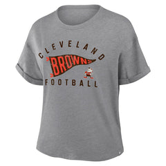 Cleveland Browns Fanatics Women's Pennant Wave Tribute Tri-Blend Boxy T-Shirt