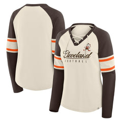Cleveland Browns Fanatics Women's Hometown Gridiron Hero Raglan Lace-Up V-Neck Long Sleeve T-Shirt