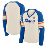 Denver Broncos Fanatics Women's Hometown Gridiron Hero Raglan Lace-Up V-Neck Long Sleeve T-Shirt