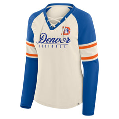 Denver Broncos Fanatics Women's Hometown Gridiron Hero Raglan Lace-Up V-Neck Long Sleeve T-Shirt