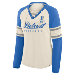 Detroit Lions Fanatics Women's Hometown Gridiron Hero Raglan Lace-Up V-Neck Long Sleeve T-Shirt