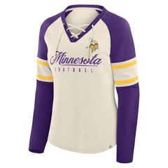 Minnesota Vikings Fanatics Women's Hometown Gridiron Hero Raglan Lace-Up V-Neck Long Sleeve T-Shirt