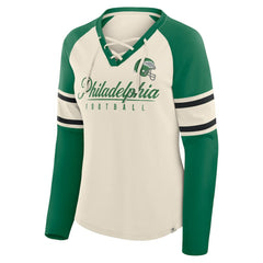 Philadelphia Eagles Fanatics Women's Hometown Gridiron Hero Raglan Lace-Up V-Neck Long Sleeve T-Shirt
