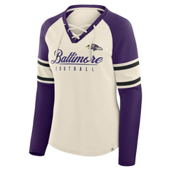 Baltimore Ravens Fanatics Women's Hometown Gridiron Hero Raglan Lace-Up V-Neck Long Sleeve T-Shirt