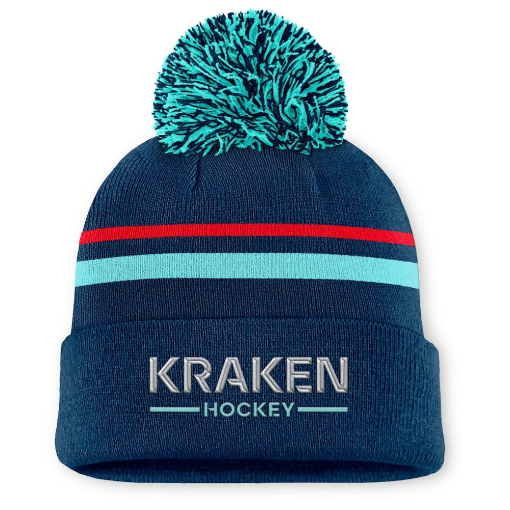 Seattle Kraken Fanatics Women's Authentic Pro Rink Cuffed Knit Hat with Pom Sale