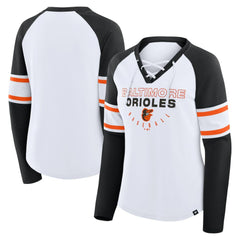 Baltimore Orioles Fanatics Women's Blitz Package Raglan Lace-Up V-Neck Long Sleeve T-Shirt | MLB For sale