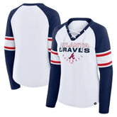 Atlanta Braves Fanatics Women's Blitz Package Raglan Lace-Up V-Neck Long Sleeve T-Shirt | MLB Online