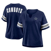 Dallas Cowboys Fanatics Women's Redzone Bling Stripe Sleeve Notch Neck T-Shirt