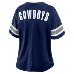 Dallas Cowboys Fanatics Women's Redzone Bling Stripe Sleeve Notch Neck T-Shirt
