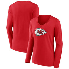 Kansas City Chiefs Women's Primary Logo Long Sleeve V-Neck T-Shirt