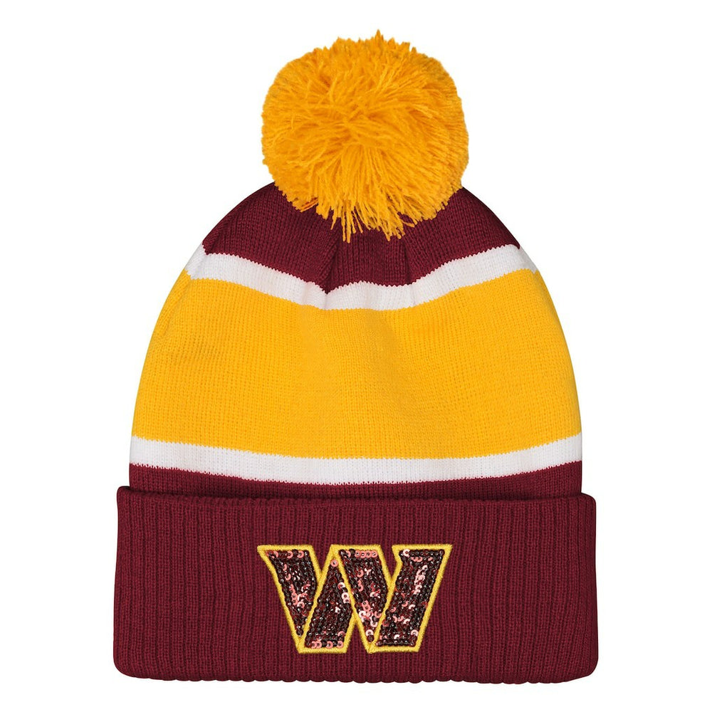 Washington Commanders Outerstuff Girls Let's Play Cuffed Knit Hat with Pom