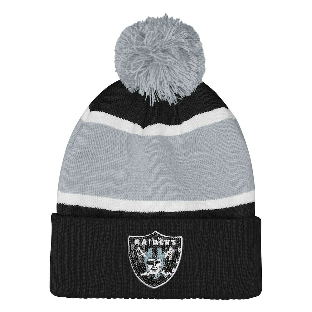 Las Vegas Raiders Outerstuff Girls Let's Play Cuffed Knit Hat with Pom