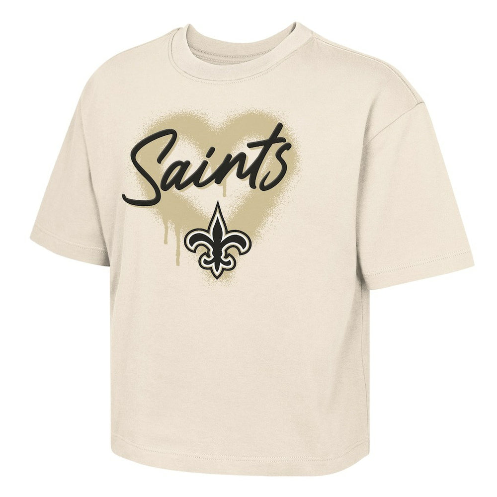 New Orleans Saints Outerstuff Girl's Youth Spray Heart Boxy T-Shirt