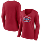 Montreal Canadiens Women's Primary Logo Long Sleeve V-Neck T-Shirt For Sale