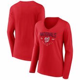 Washington Nationals Women's Live For It Long Sleeve V-Neck T-Shirt | MLB Outlet