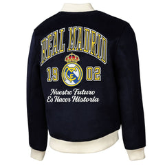 Real Madrid Sport Design Sweden Free Kick Wool Varsity Jacket Navy