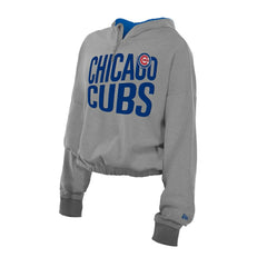 Chicago Cubs New Era Women's Reversed Out French Terry Quarter-Zip Banded Crop Hoodie | MLB Online