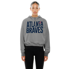 Atlanta Braves New Era Women's Reversed Out French Terry Quarter-Zip Banded Crop Hoodie | MLB Online