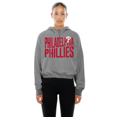 Philadelphia Phillies New Era Women's Reversed Out French Terry Quarter-Zip Banded Crop Hoodie | MLB New