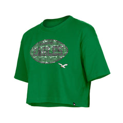 Philadelphia Eagles New Era Girl's Flip Sequin Boxy T-Shirt