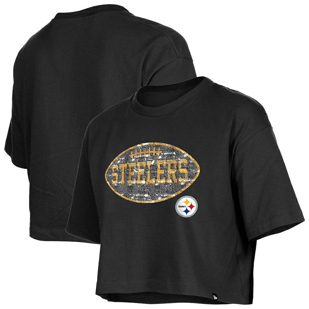 Pittsburgh Steelers New Era Girl's Flip Sequin Boxy T-Shirt