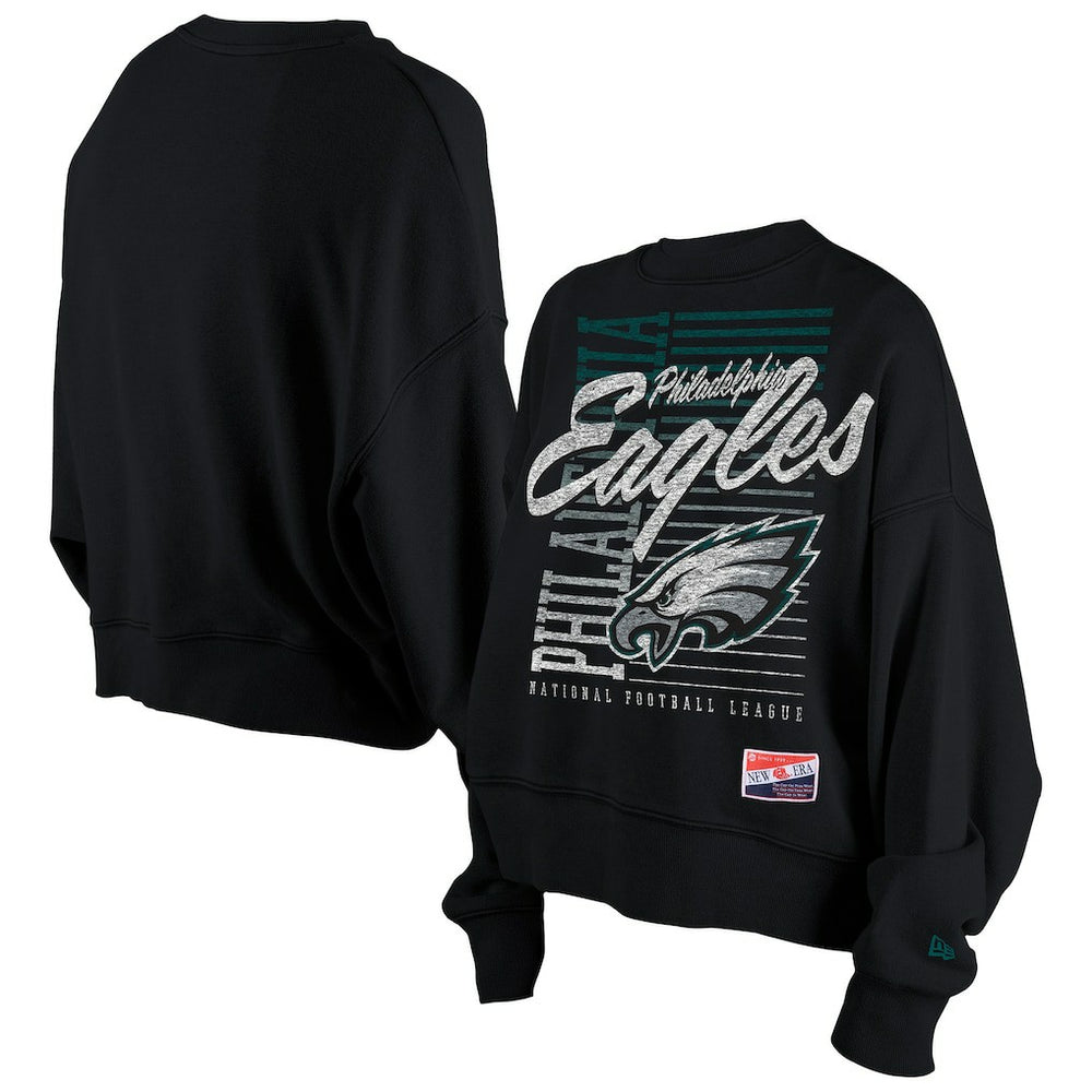 Philadelphia Eagles New Era Women's Oversized Throwback Mineral Wash Crew Neck Sweatshirt