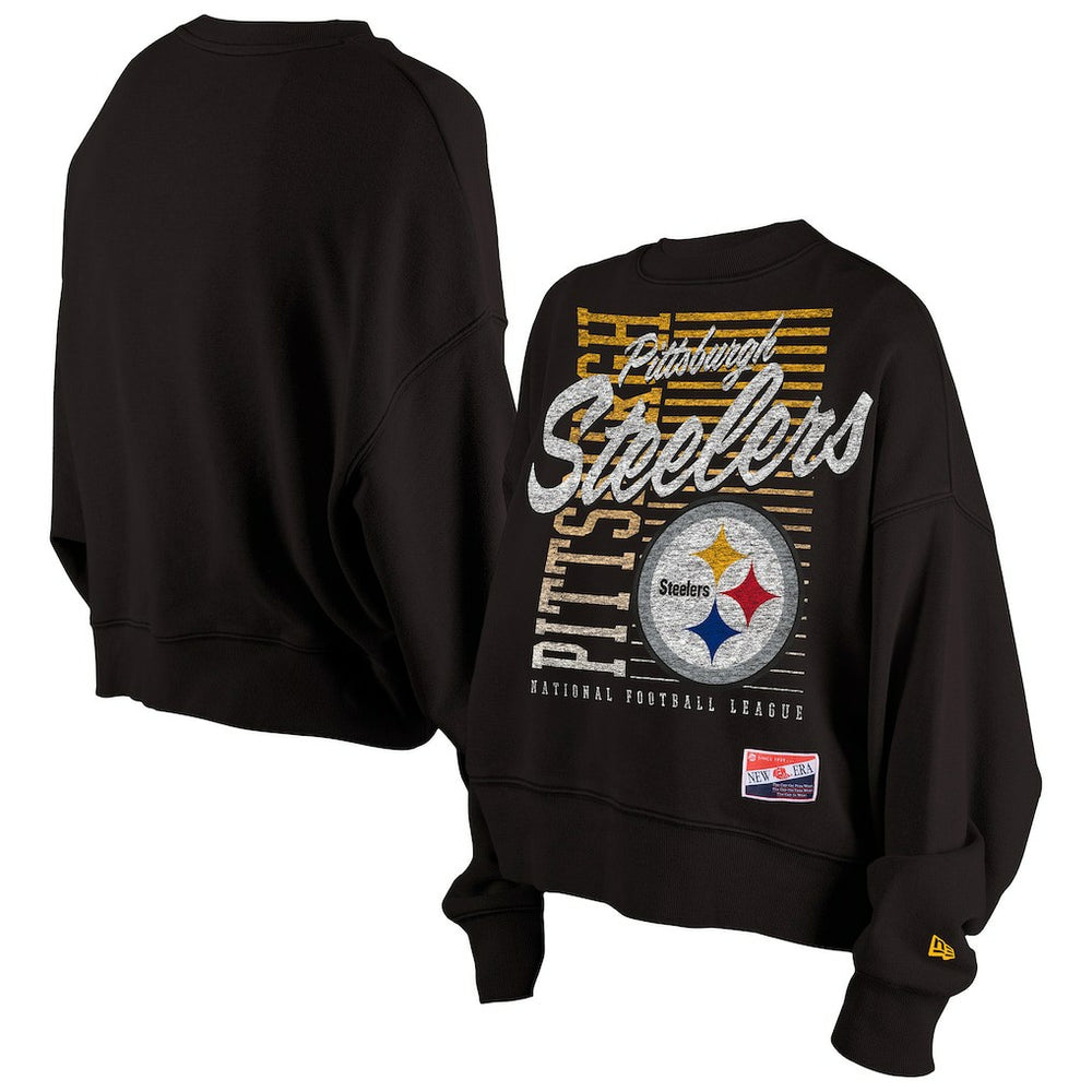 Pittsburgh Steelers New Era Women's Oversized Throwback Mineral Wash Crew Neck Sweatshirt