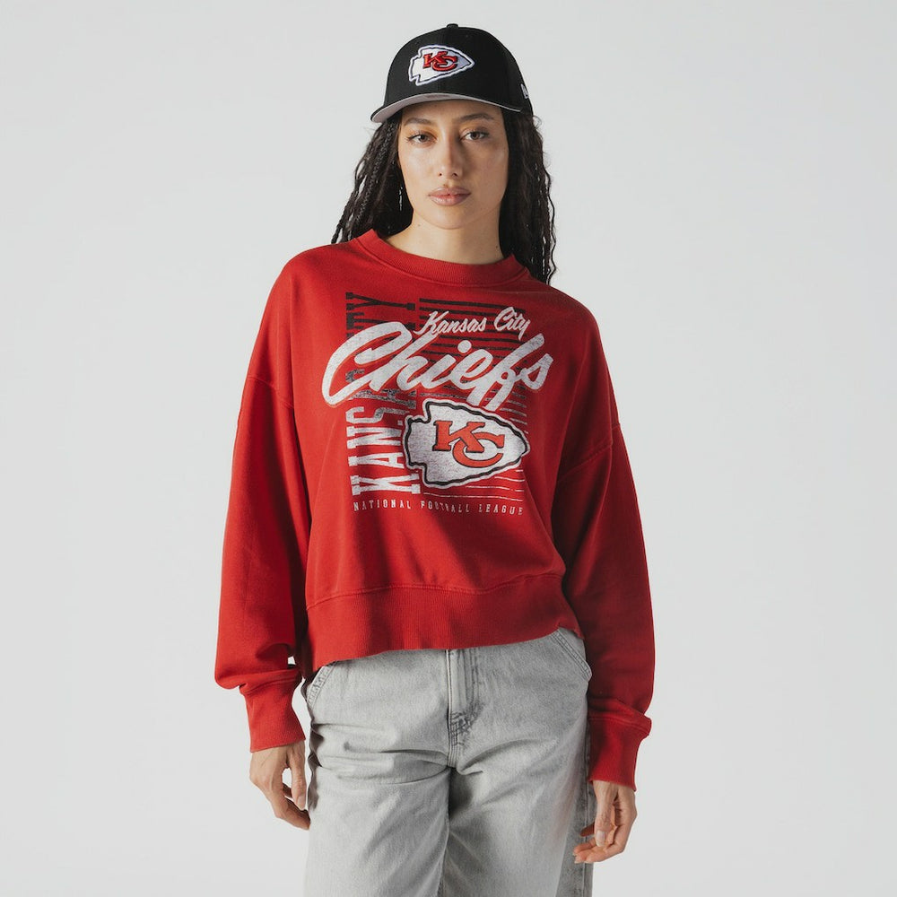 Kansas City Chiefs New Era Women's Oversized Throwback Mineral Wash Crew Neck Sweatshirt