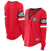 San Francisco 49ers New Era Women's Throwback Lace-Up Long-Sleeve T-Shirt