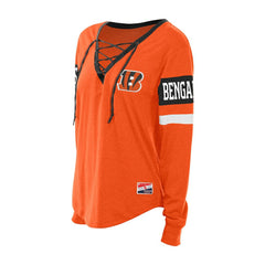 Cincinnati Bengals New Era Women's Throwback Lace-Up Long-Sleeve T-Shirt