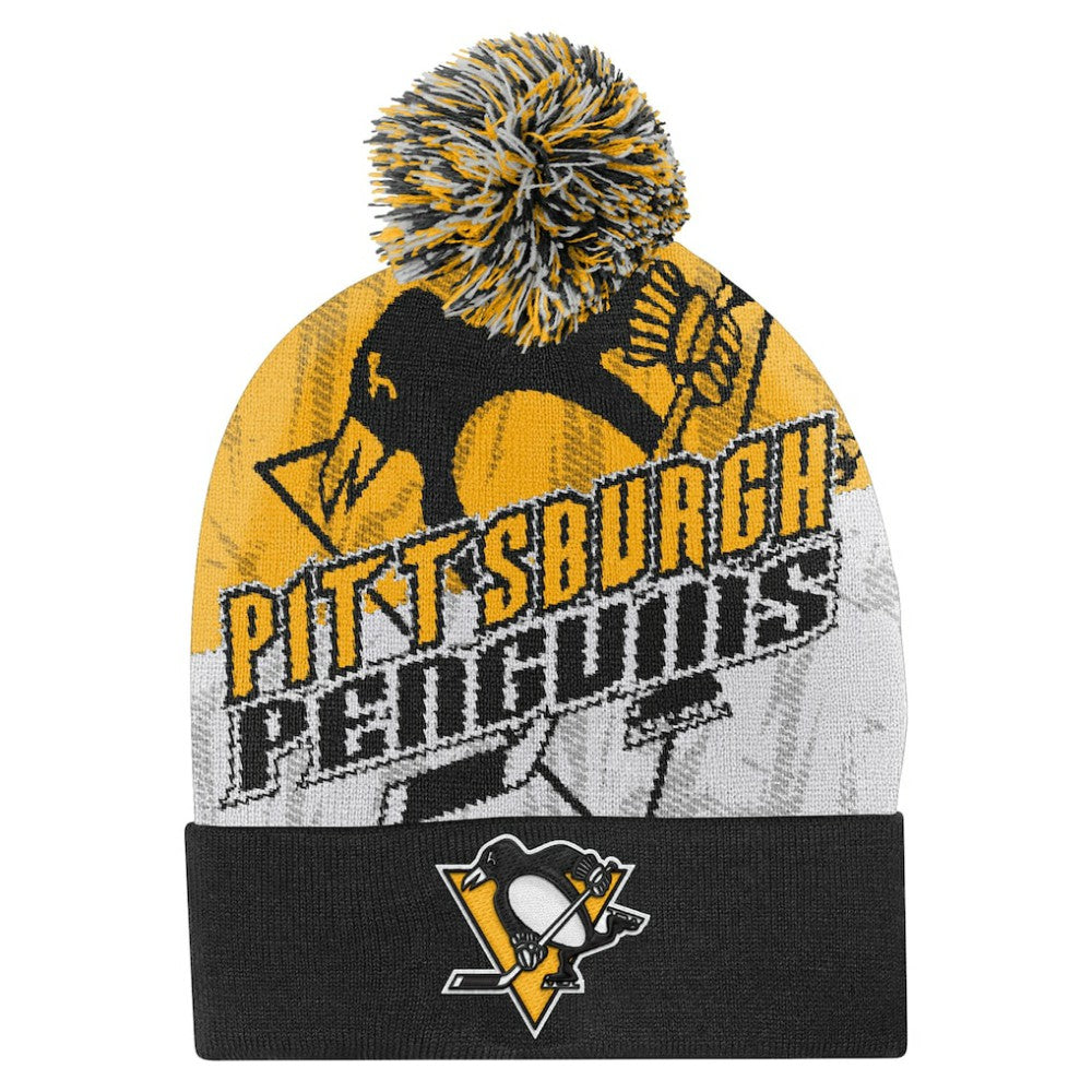 Pittsburgh Penguins Outerstuff Youth New Edge Cuffed Knit Hat with Pom For Sale
