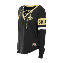 New Orleans Saints New Era Women's Plus Size Throwback Lace-Up Long Sleeve T-Shirt