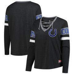 Indianapolis Colts New Era Women's Plus Size Throwback Lace-Up Long Sleeve T-Shirt