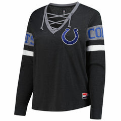 Indianapolis Colts New Era Women's Plus Size Throwback Lace-Up Long Sleeve T-Shirt