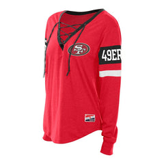 San Francisco 49ers New Era Women's Plus Size Throwback Lace-Up Long Sleeve T-Shirt