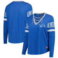 Detroit Lions New Era Women's Plus Size Throwback Lace-Up Long Sleeve T-Shirt