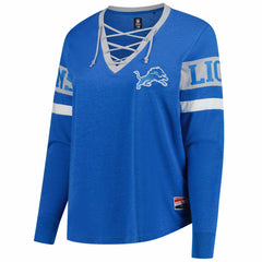 Detroit Lions New Era Women's Plus Size Throwback Lace-Up Long Sleeve T-Shirt