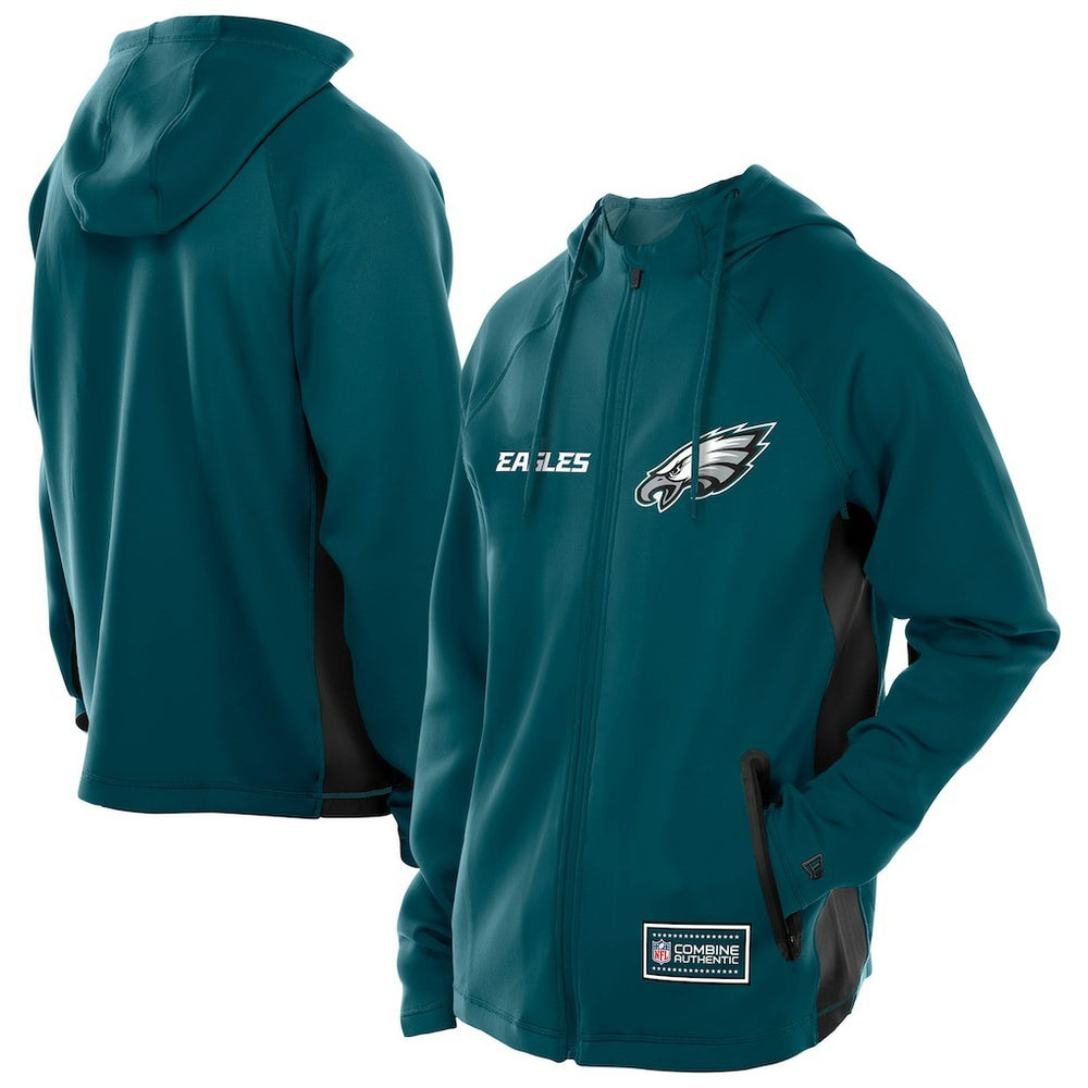 Philadelphia Eagles New Era Combine Authentic Raglan Scuba Full-Zip Hoodie