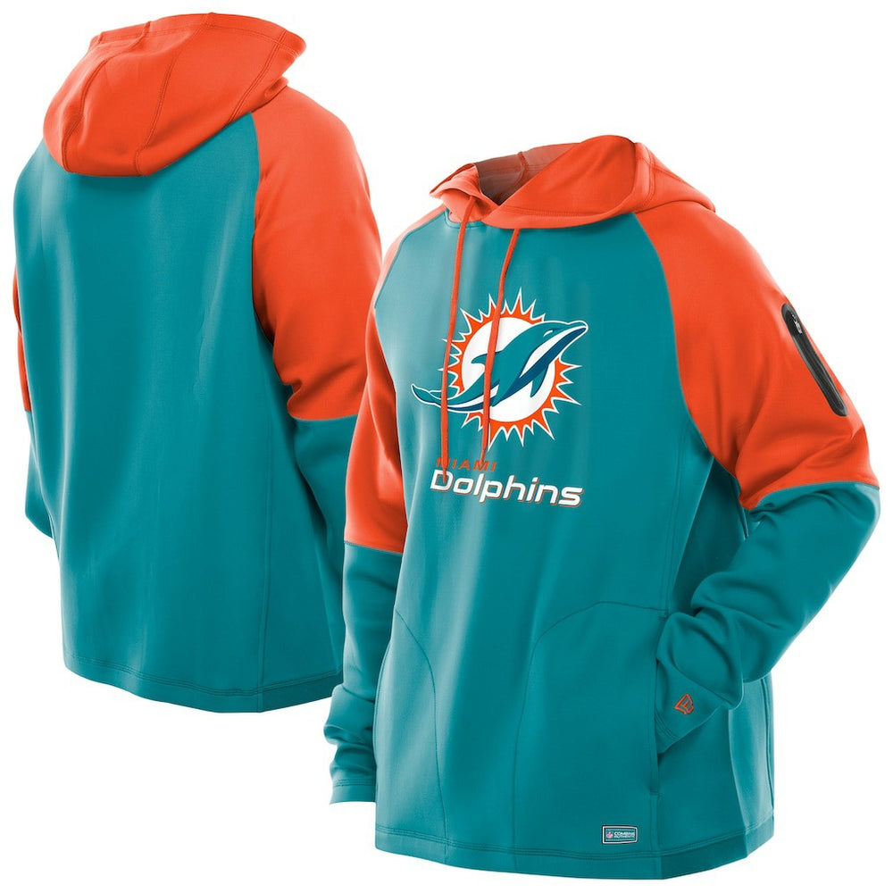 Miami Dolphins New Era Combine Authentic Color Block Raglan Pullover Hoodie