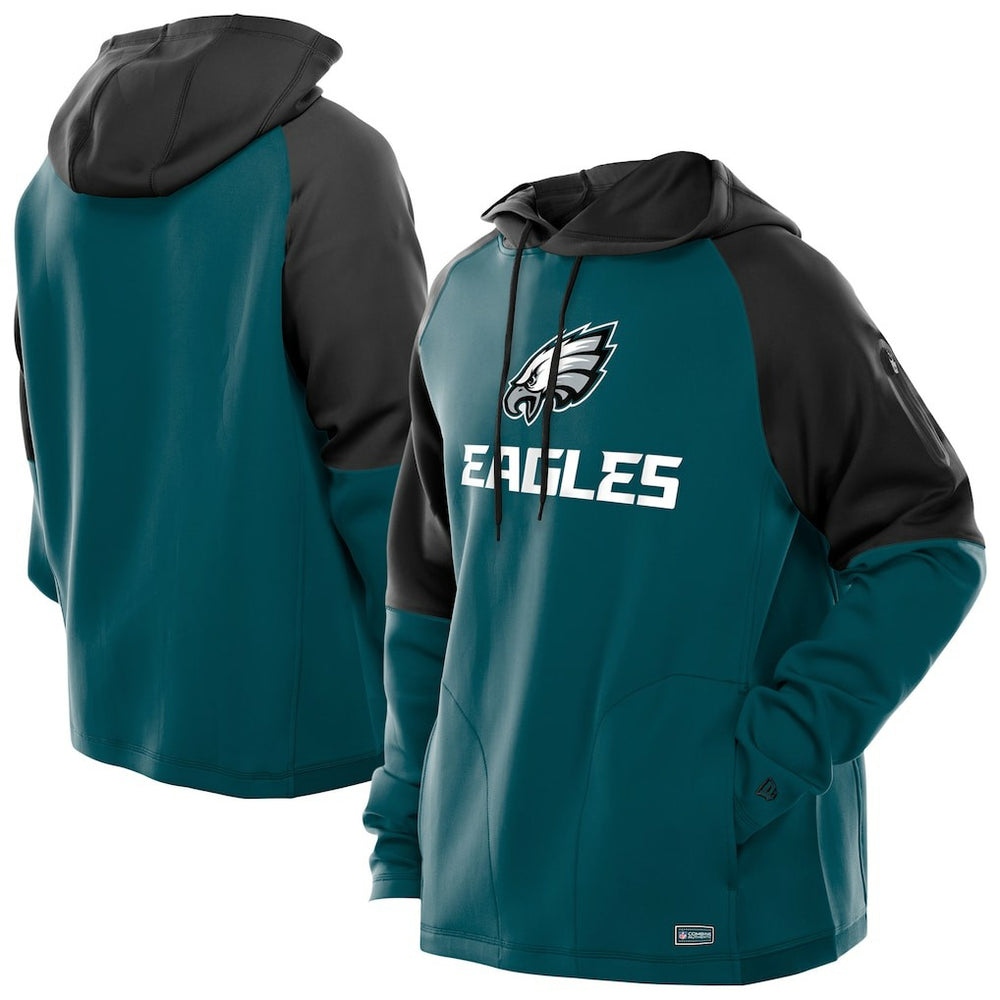 Philadelphia Eagles New Era Combine Authentic Color Block Raglan Pullover Hoodie