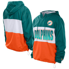 Miami Dolphins New Era Ripstop Quarter-Zip Hooded Windbreaker