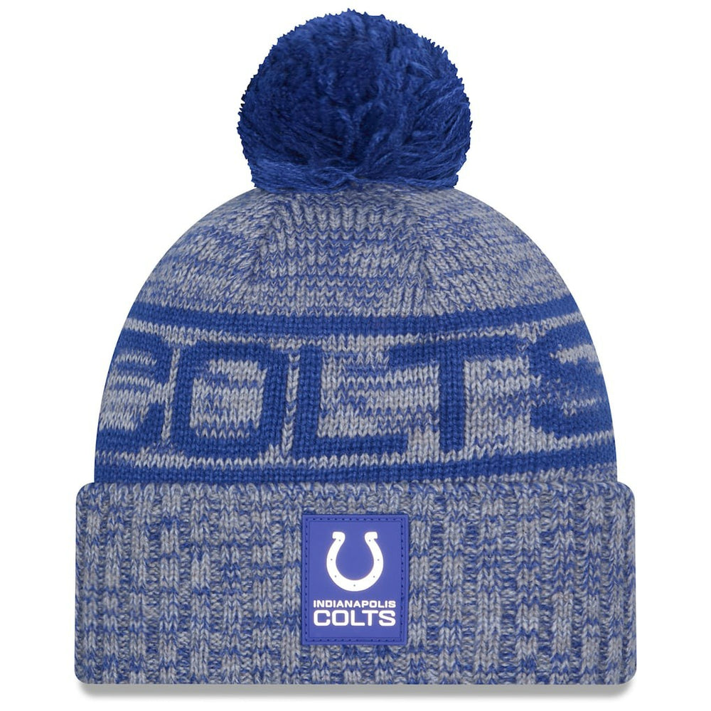Indianapolis Colts New Era 2025 Sideline Cold Weather Cuffed Knit Hat with Pom