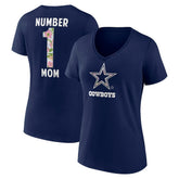 Dallas Cowboys Women's Floral Number 1 Mom V-Neck T-Shirt