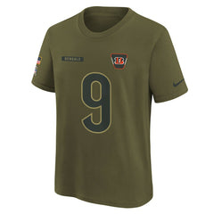 Cincinnati Bengals Nike Joe Burrow Youth 2025 Salute to Service Name & Number T-Shirt