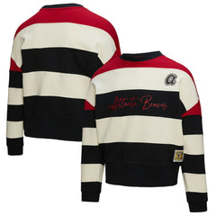 Atlanta Braves Mitchell & Ness Women's Cooperstown Collection Blocked Fleece Pullover Sweatshirt- Red/Black | MLB For sale