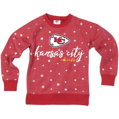 Kansas City Chiefs Wes & Willy Girls Youth Shimmer Star Reverse Fleece Pullover Sweatshirt