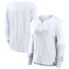 Seattle Kraken Fanatics Women's White Out Lace-Up Fashion Long Sleeve T-Shirt For Sale