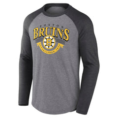 Boston Bruins Fanatics Goal Crease Raglan Tri-Blend Long Sleeve T-Shirt For Sale